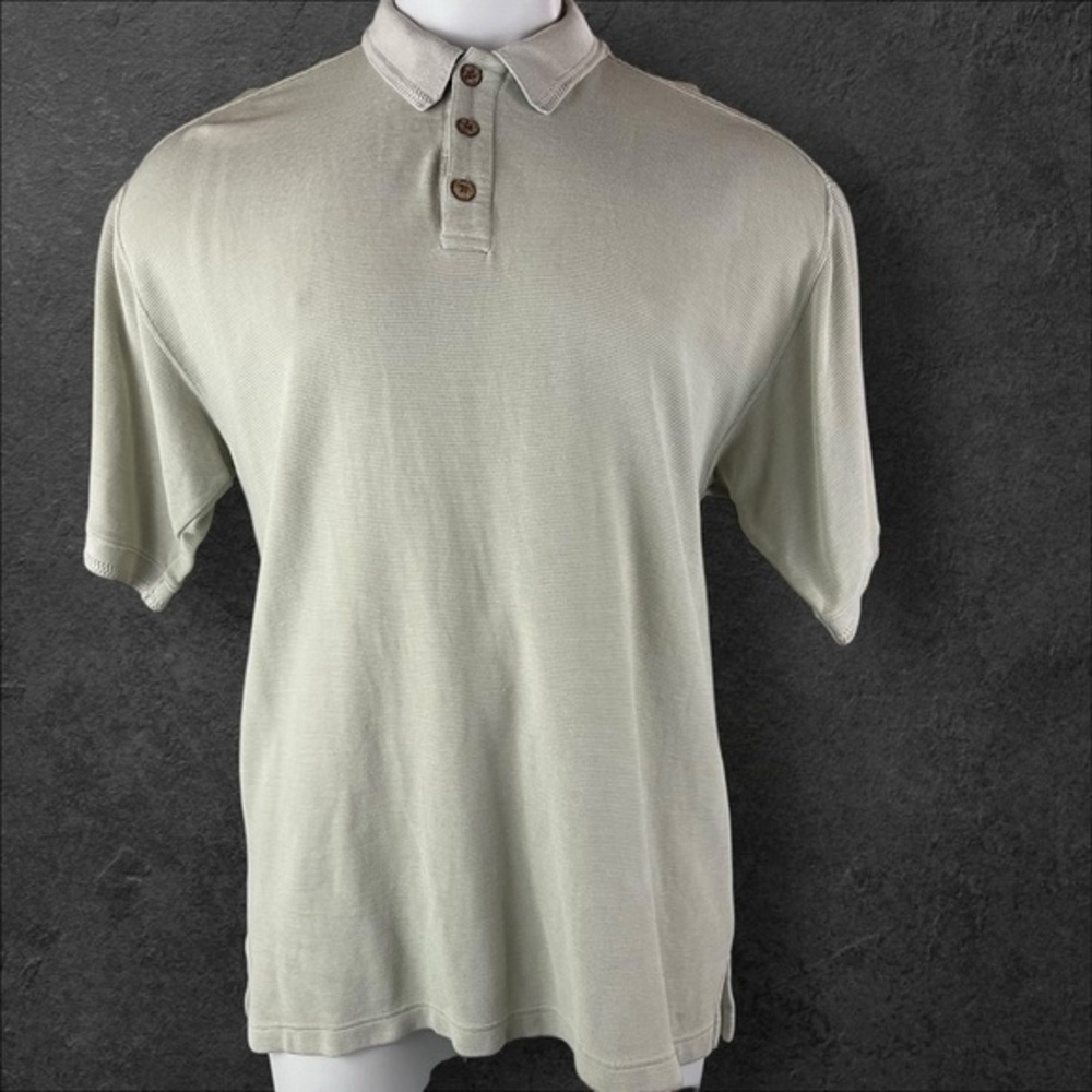 Tommy Bahama Polo Mens Large Silk 72% Vintage Short Sleeve light Green (471)